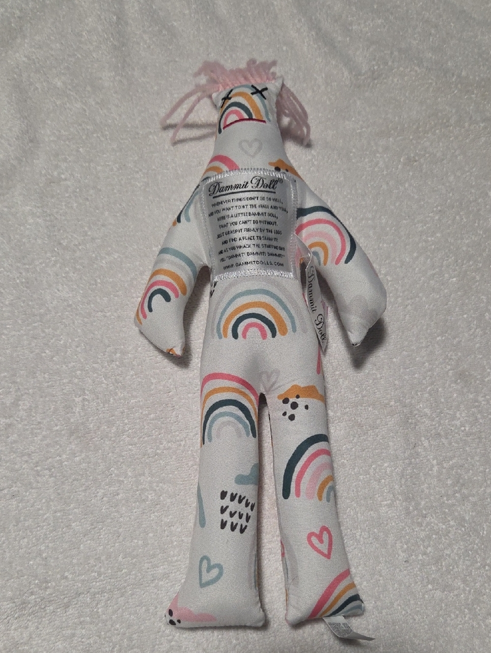 Darnmit Doll Rainbow Print Plush Doll - White with Pastel Rainbows